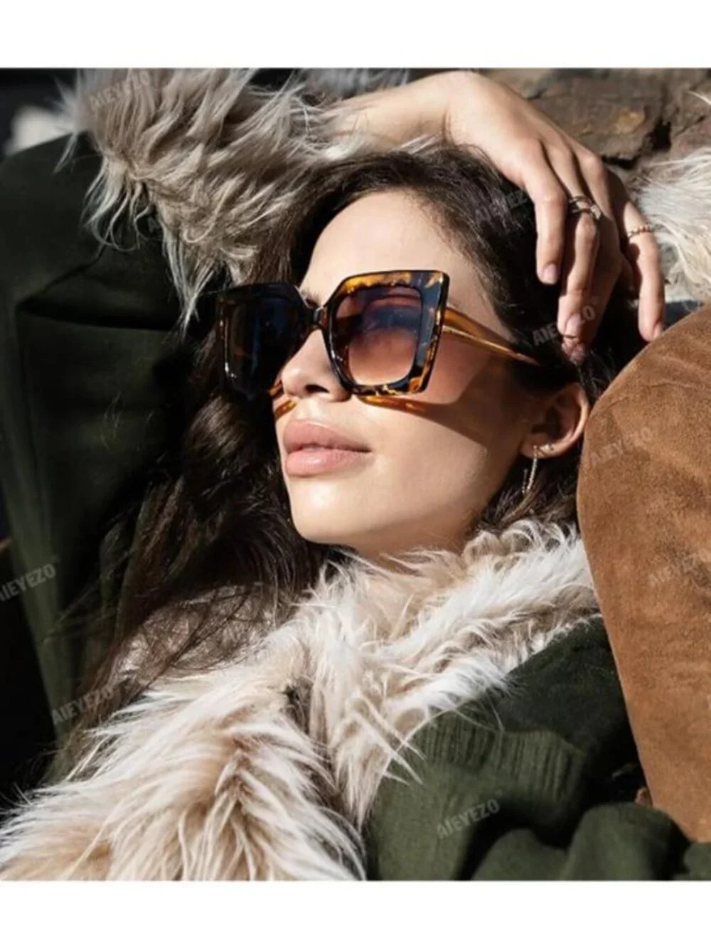 Women's Oversized Sunglasses Retro Square Frame Sun Glasses Shades Leopard Brown